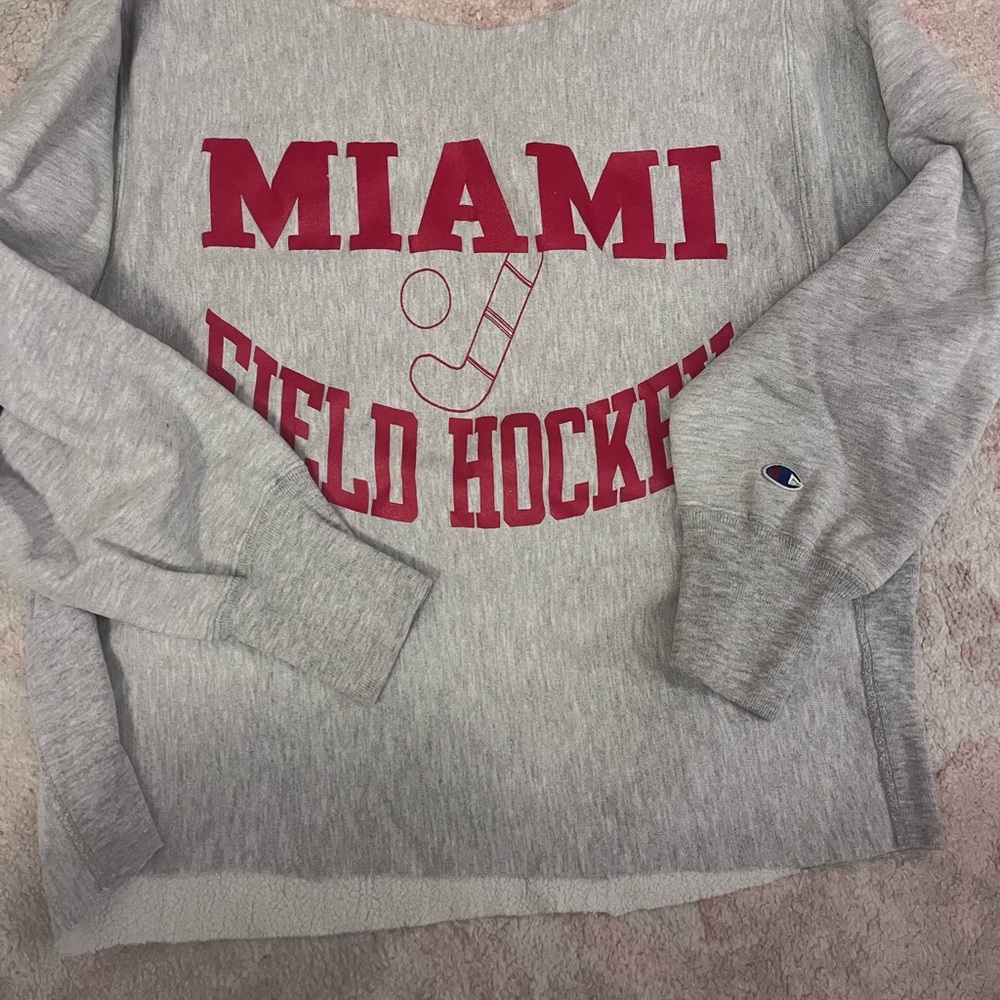 Vintage Champion Gray Women's Sweatshirt off the shoulder